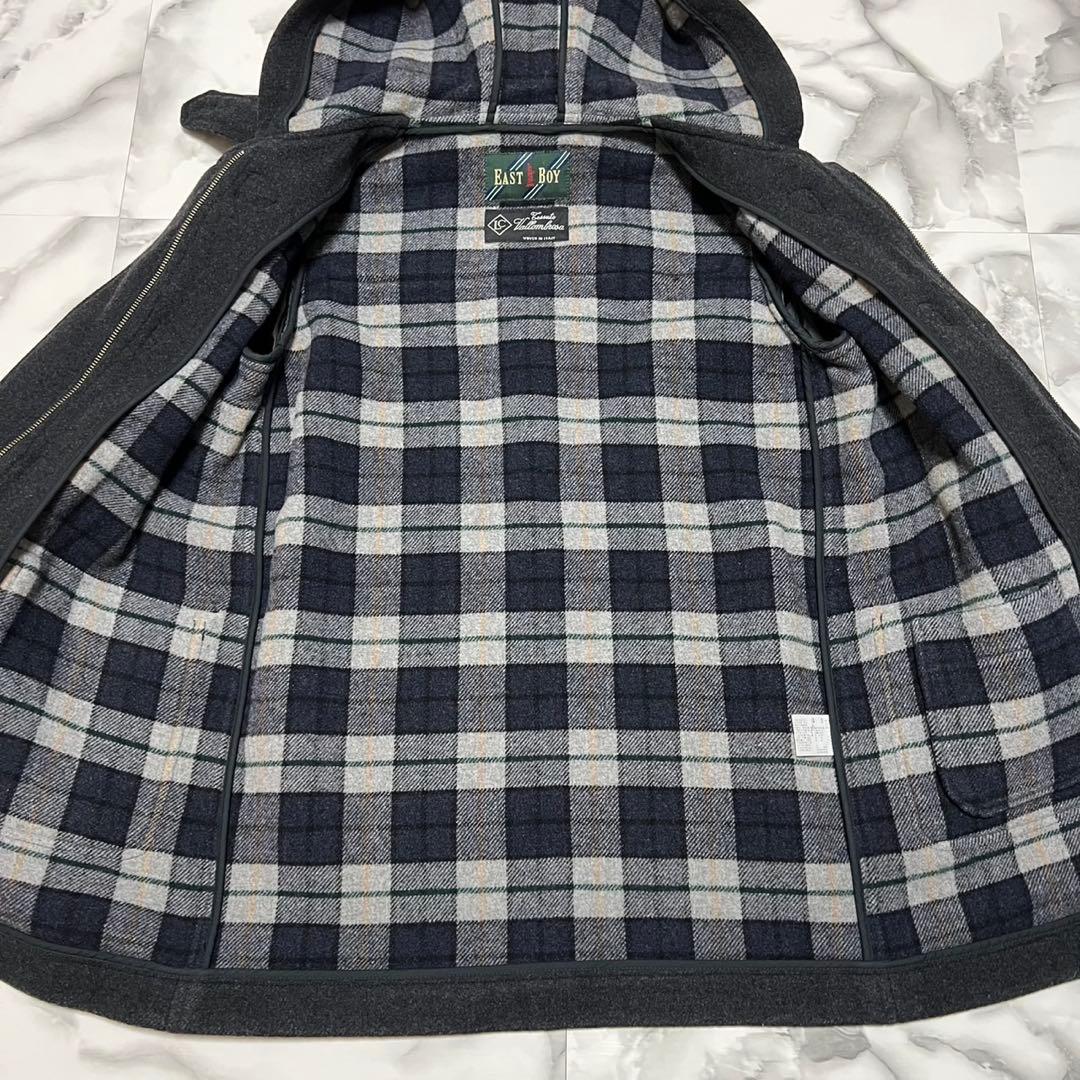 【美品】イーストボーイ　ダッフルコート　イタリア製生地　チャコール　チェック