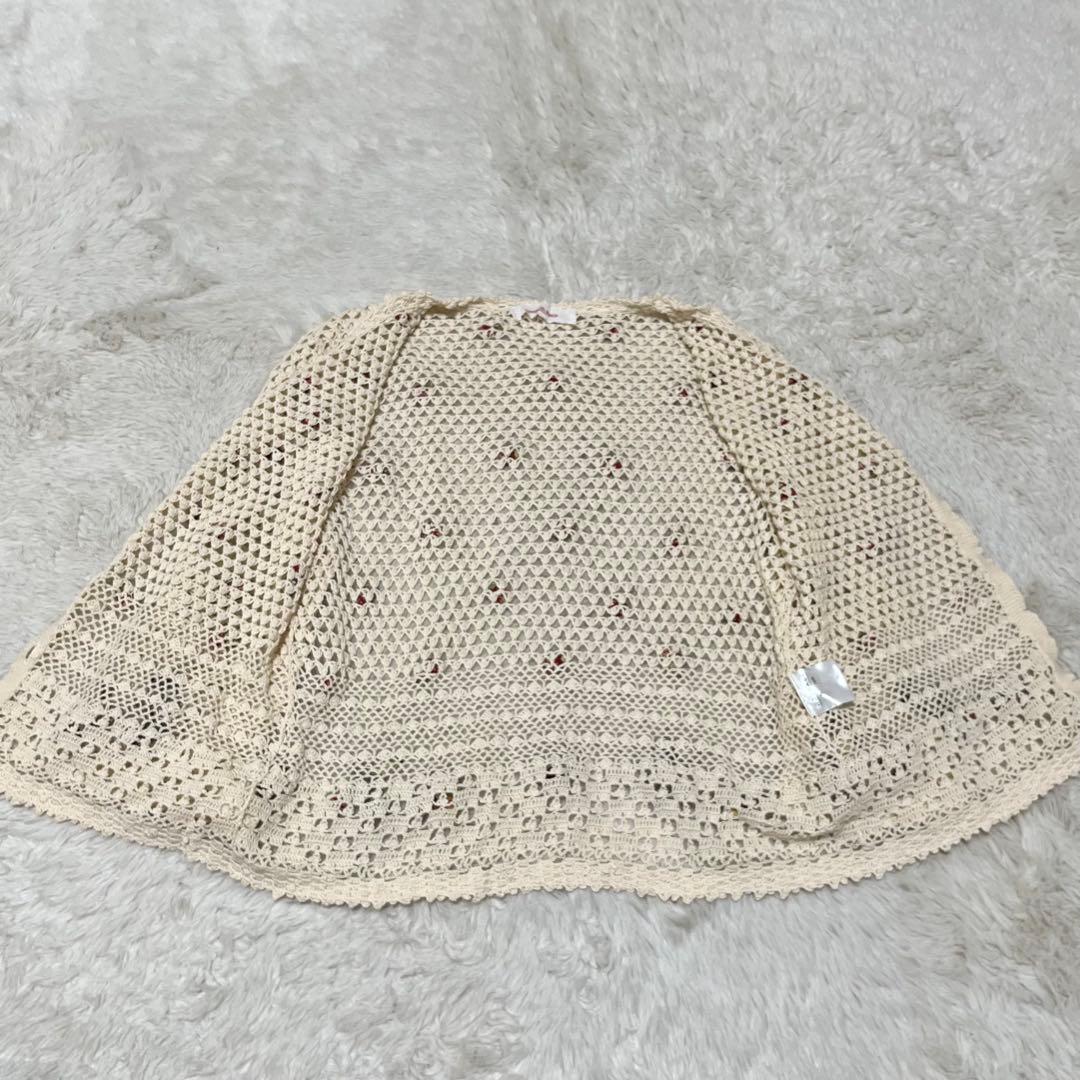 ワンダフルワールド　カネコイサオ　透かし編み　カーディガン　苺　桜桃　アイボリー