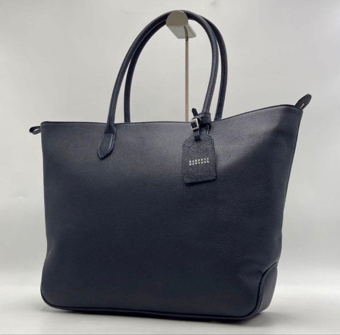 【美品】バーニーズニューヨーク ネイビー レザー トートバッグ