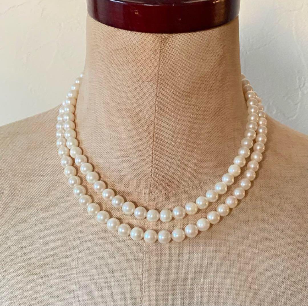 SILVER あこや真珠　パール　2連ネックレス チャーム　結婚式　入学式