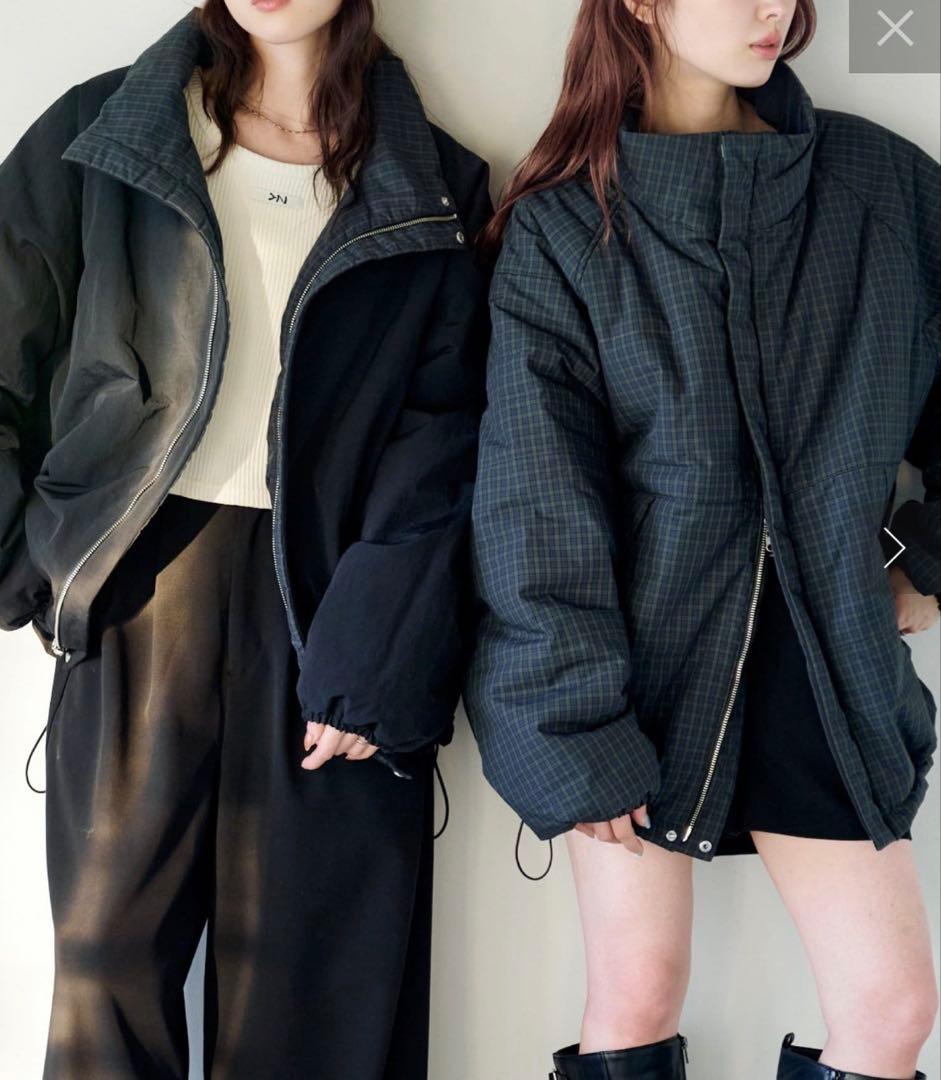 kastane チェック中綿リバーシブルアウター　グリーン　M