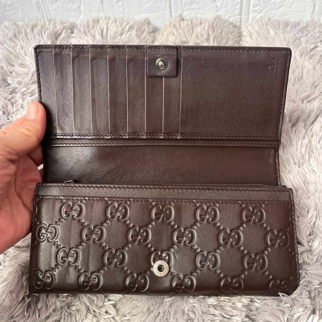 GUCCI ✨シマ　長財布　ダークブラウン　メンズ　GG柄