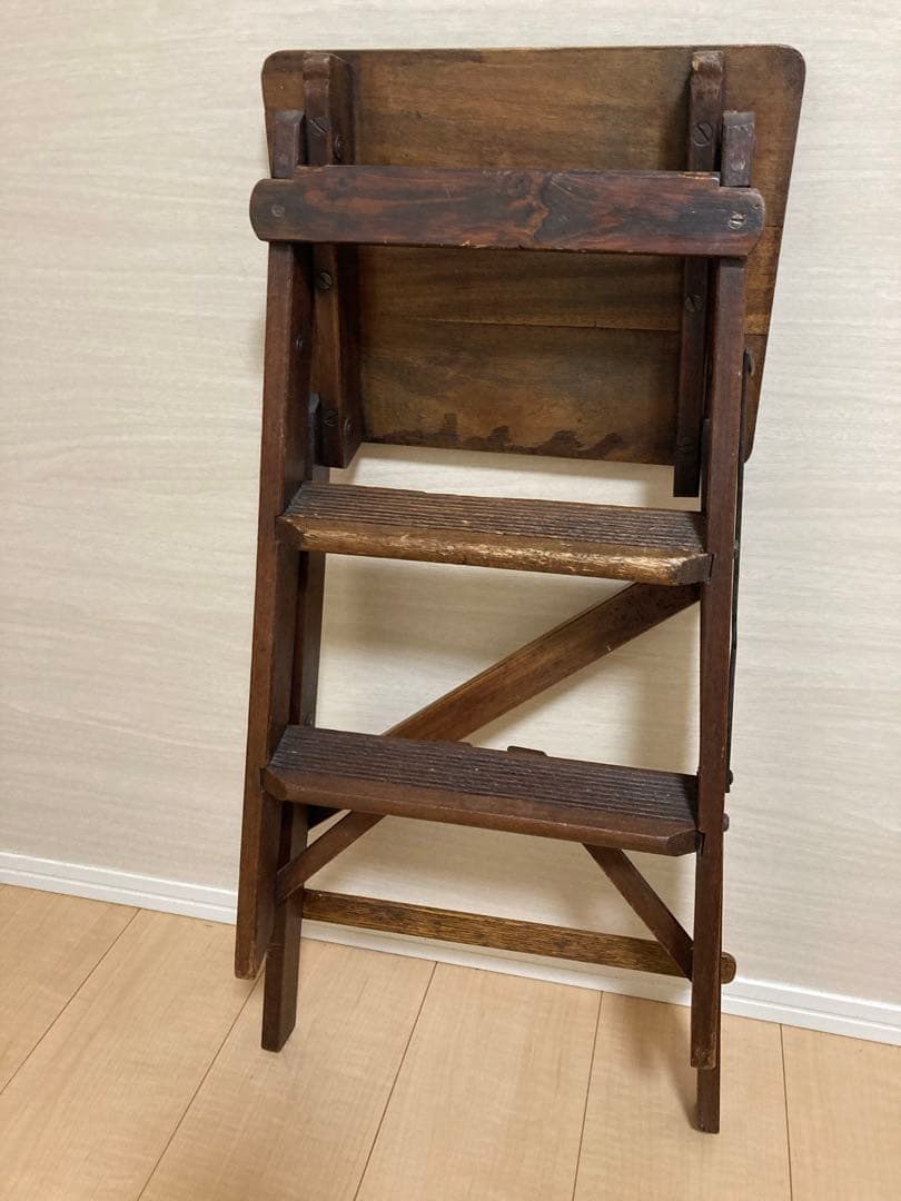 う*ぎ様 【アンティーク】木製折りたたみ式ステップスツール