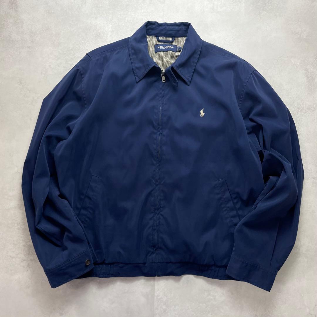 雰囲気抜群 90s ポロラルフローレン ゴルフ スウィングトップ 千鳥柄 紺 L
