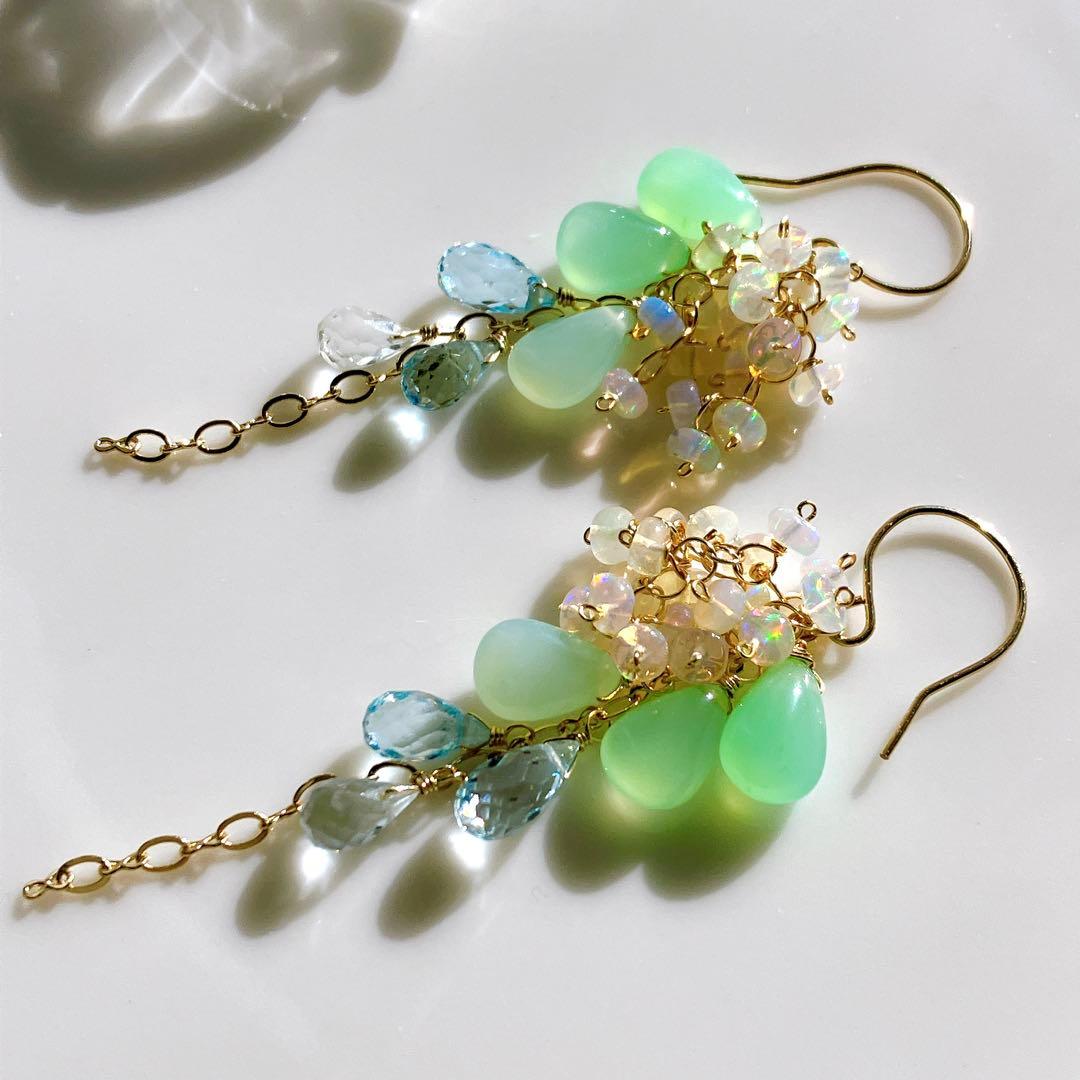 55◆グリーンオパール×エチオピアオパール×トパーズピアス✧14kgf