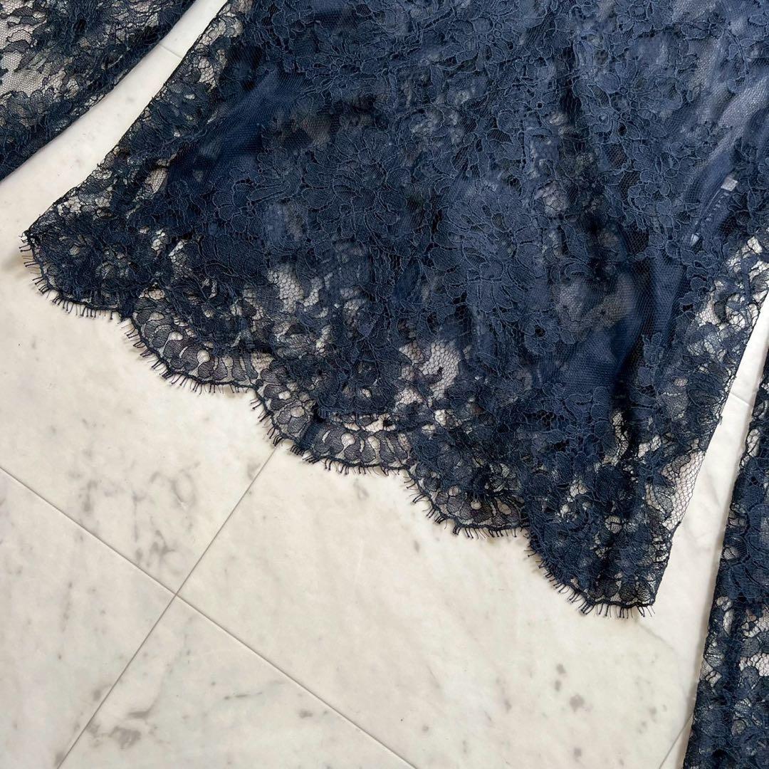 MADISONBLUE フラワーモチーフレースプルオーバーブラウス ネイビー