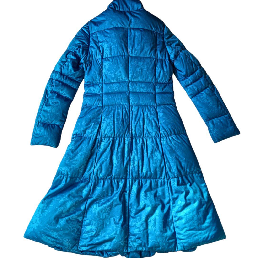 【イッセイミヤケ】ロングダウンコート ブルー 総柄 サイズ2