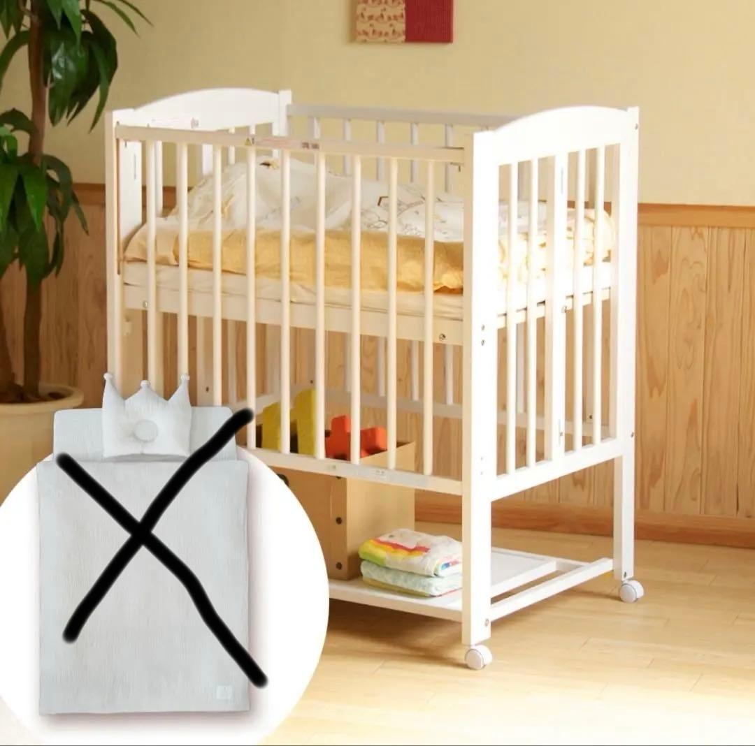 【美品】石崎家具　ミニワンタッチハイベッドプチ　折りたたみベビーベッド　ホワイト