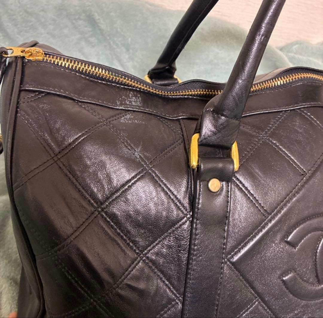 T*K様 CHANEL ヴィンテージ 黒 キルティング ロゴ レザー ボストンバ
