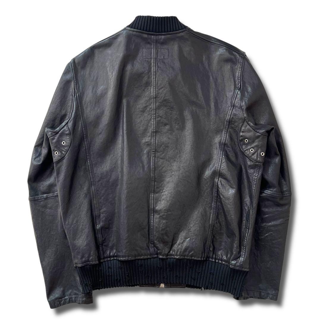 良品 DIESEL ラムレザー ボンバー ジャケット M リブ ダメージ加工