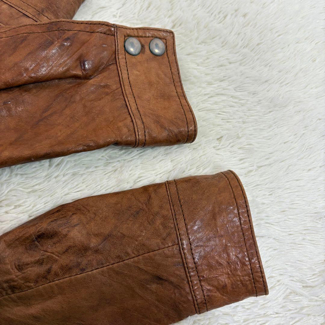 美品　ドルガバ　シングルライダースS 茶色　ラムレザー　色ムラ•シワ加工