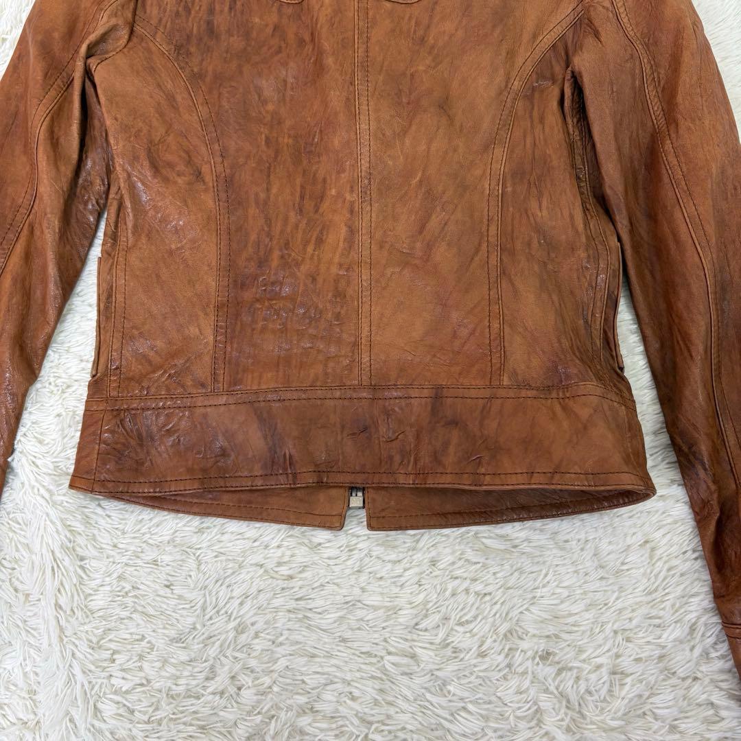 美品　ドルガバ　シングルライダースS 茶色　ラムレザー　色ムラ•シワ加工