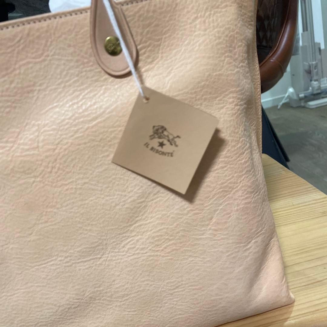 IL BISONTE ベージュ レザー トートバッグ