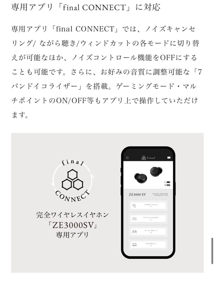 final ZE3000SV ブラック 完全ワイヤレスイヤフォン