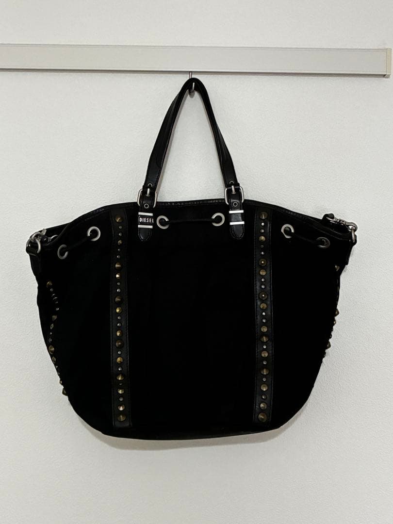 DIESEL スタッズ付き黒トート+ショルダー 2wayバッグ