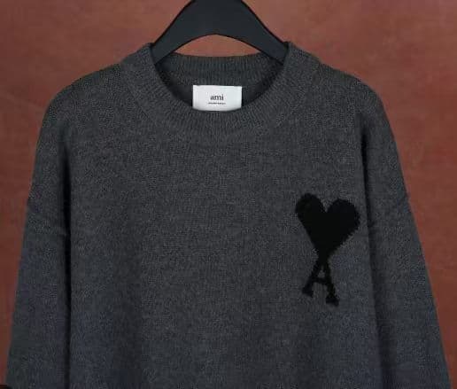 AMI PARIS グレー ハート刺繍 クルーネックセーター M