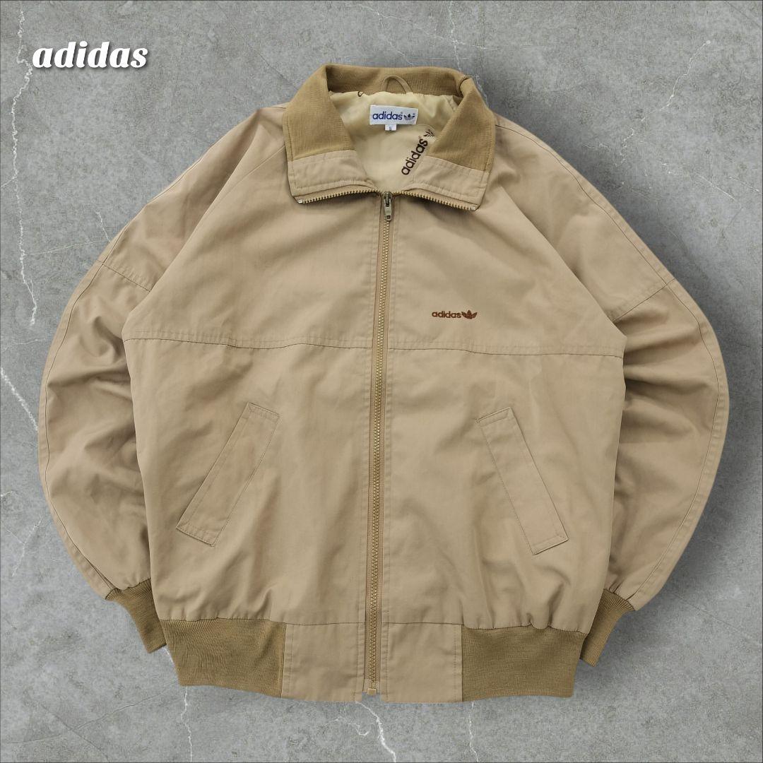 アディダス 70s ハリントンジャケット M ベージュ フルジップ トレフォイル