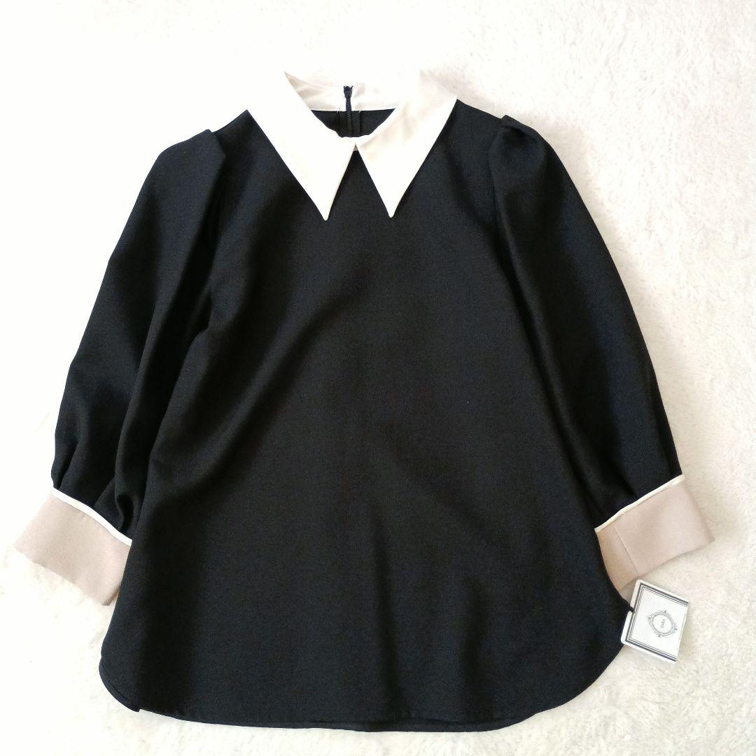 TIARA ティアラ 襟付きブラウス ブラック×ホワイト 上品 きれいめ タグ付