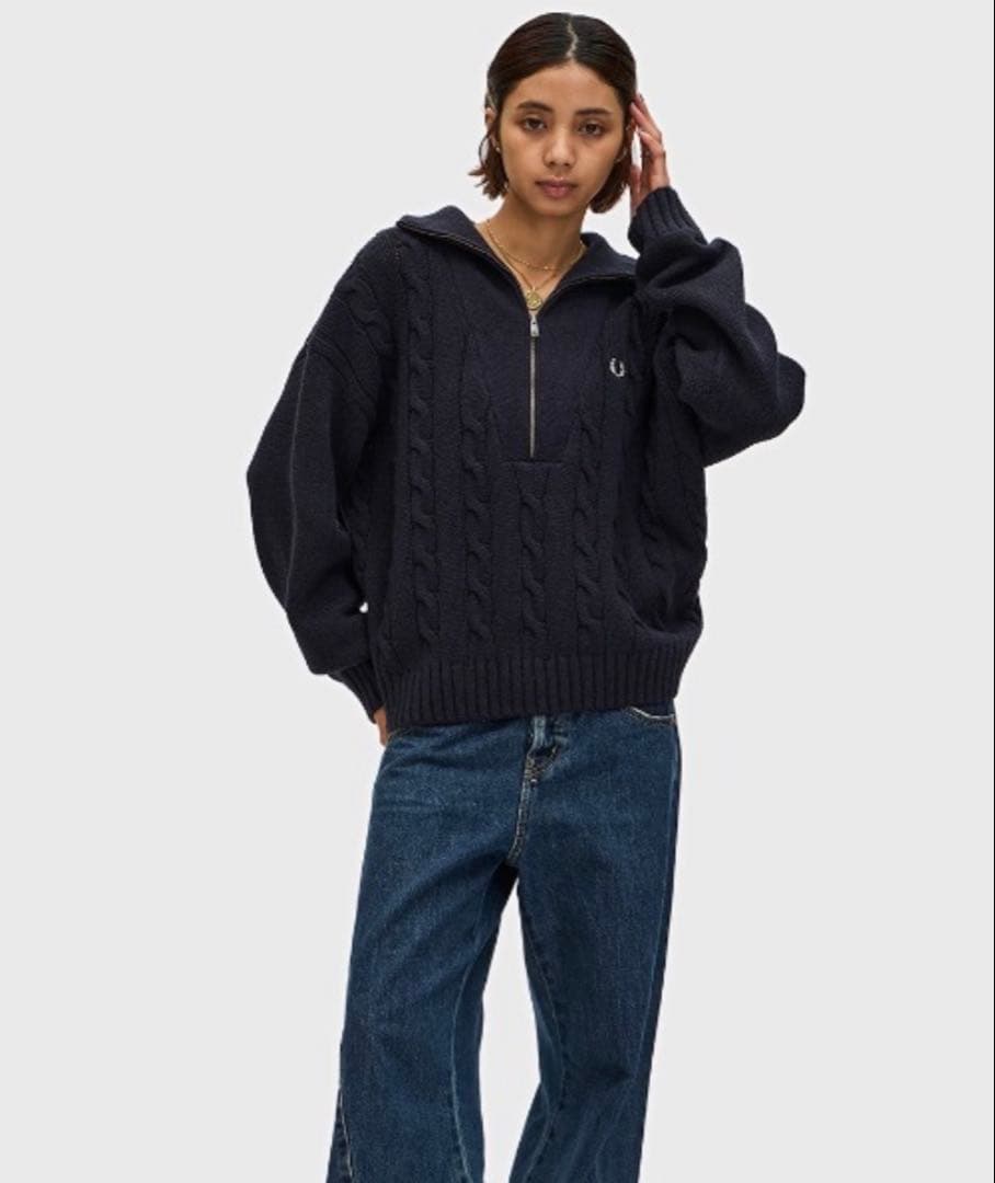 FRED PERRY ハーフジップケーブルニット