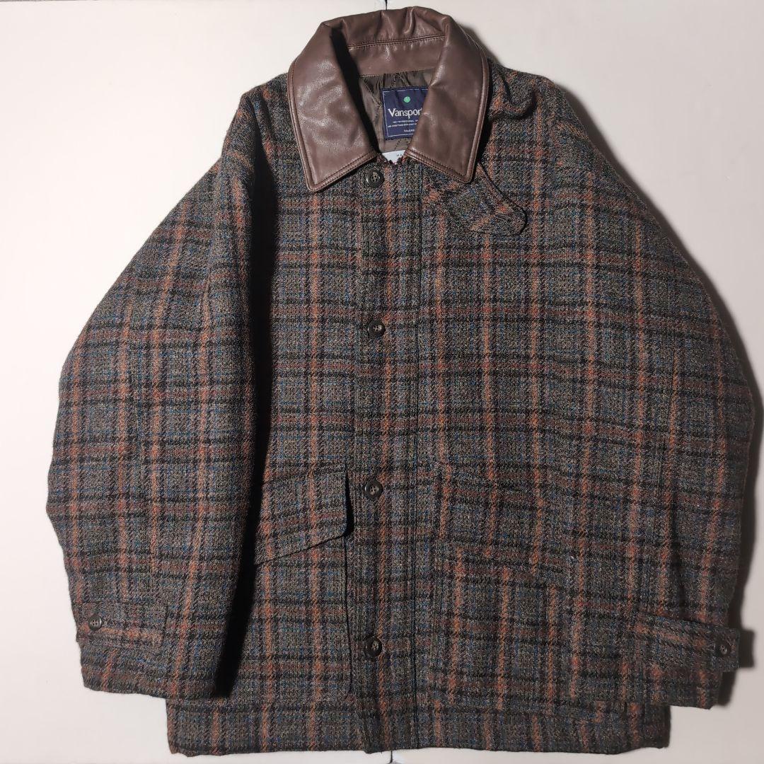 Vanspors Harris Tweed チェック 襟革 中綿 ジャケット