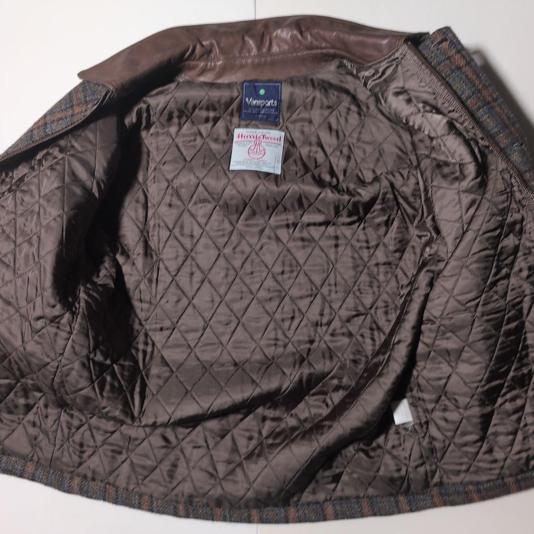 Vanspors Harris Tweed チェック 襟革 中綿 ジャケット