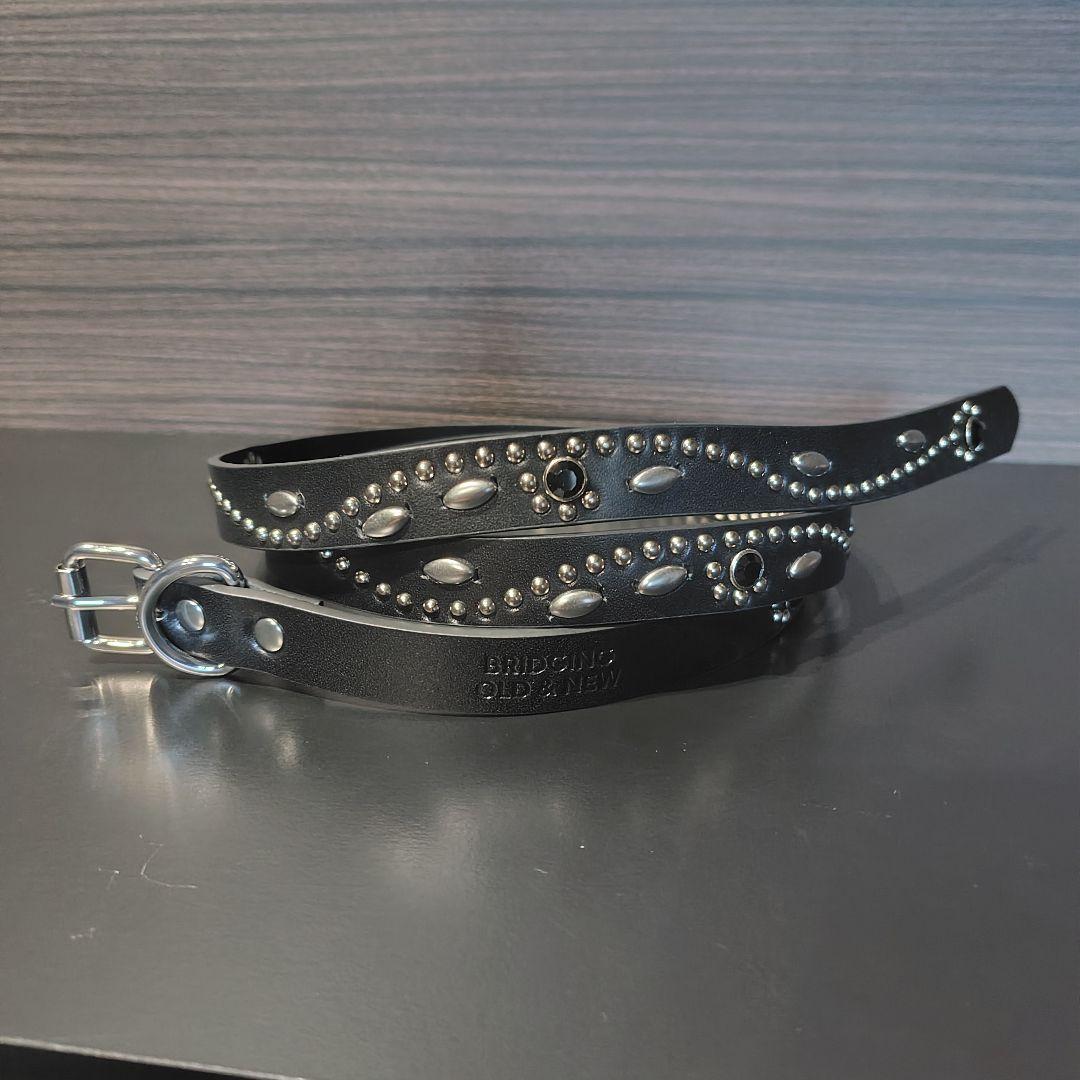 フラワー黒■本革レザーフルスタッズナローベルト☆アメカジ古着ヴィンテージ