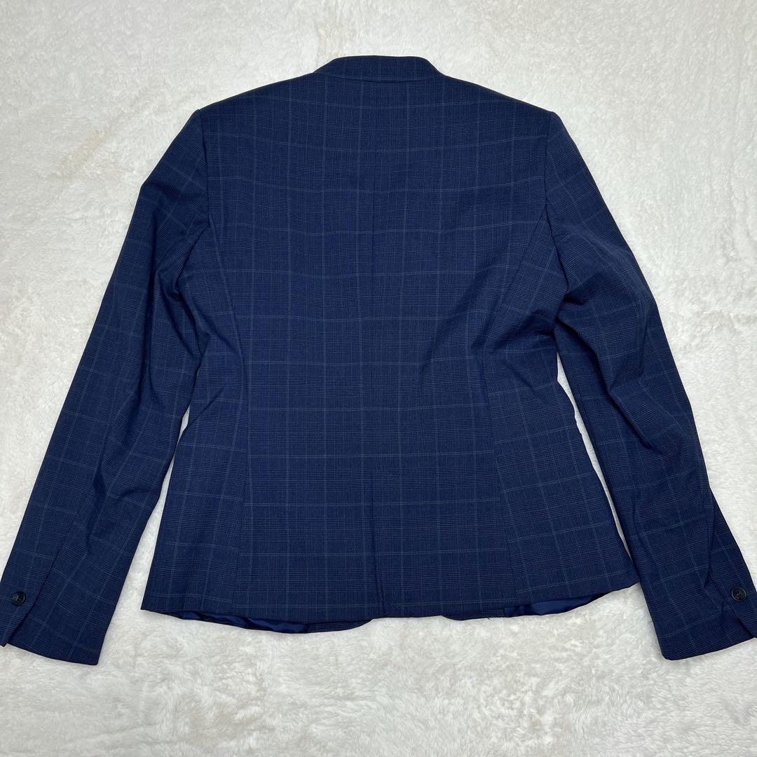 美品✨ZARA ザラ　ノーカラーパンツスーツ　ネイビー チェック 40 洗える