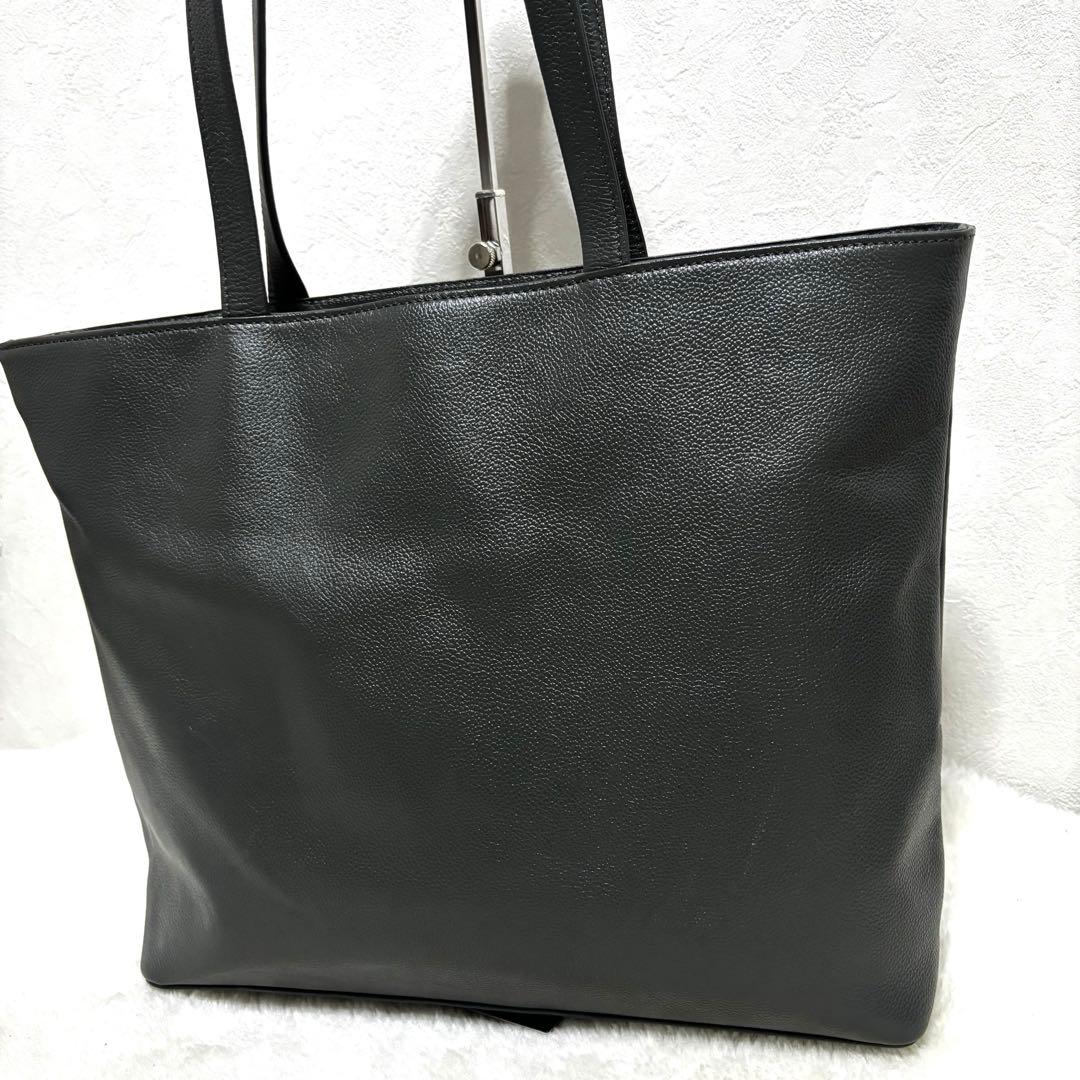 【未使用級】ビジネスレザーファクトリー トートバッグ グレー レザー シボ革