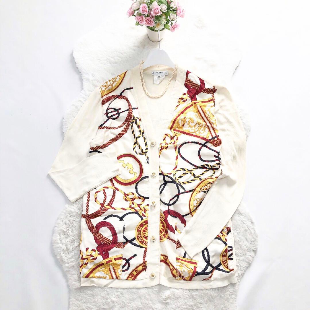 CELINE*セリーヌ　ヴィンテージカーディガン　ロープ柄　シルク100% 38