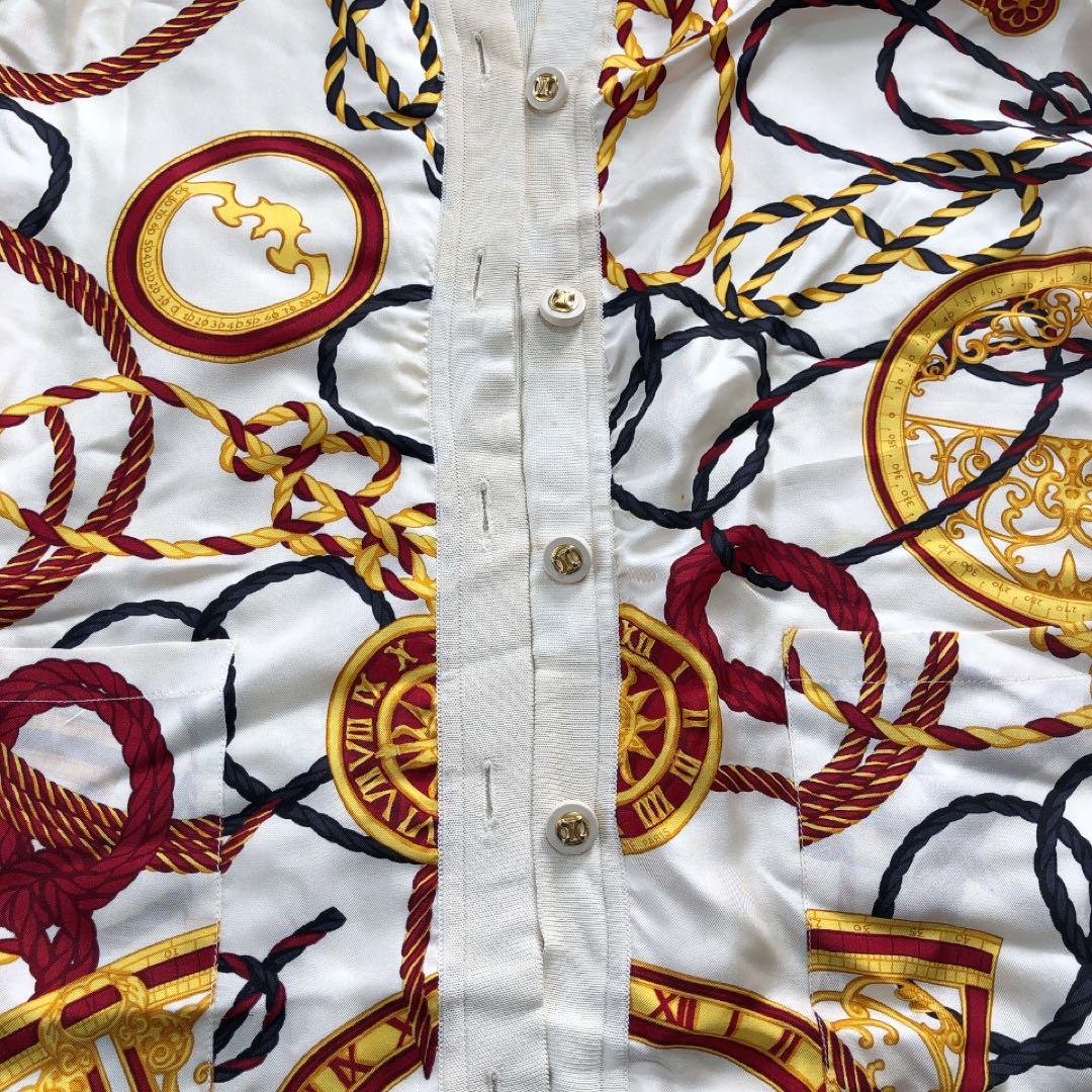 CELINE*セリーヌ　ヴィンテージカーディガン　ロープ柄　シルク100% 38