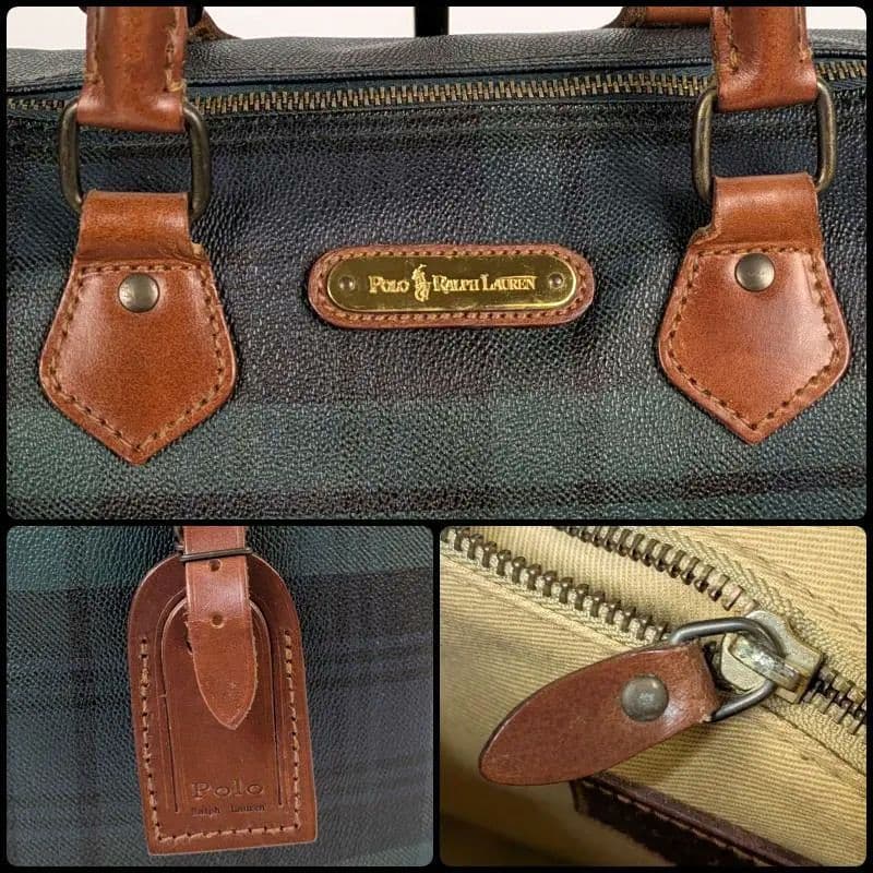 ポロラルフローレン ミニ ボストンバッグ チェック柄 PVC レザー