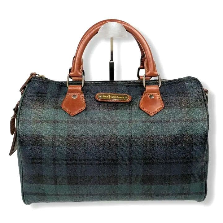 ポロラルフローレン ミニ ボストンバッグ チェック柄 PVC レザー