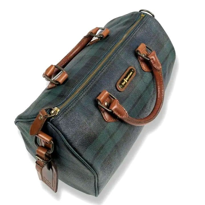 ポロラルフローレン ミニ ボストンバッグ チェック柄 PVC レザー