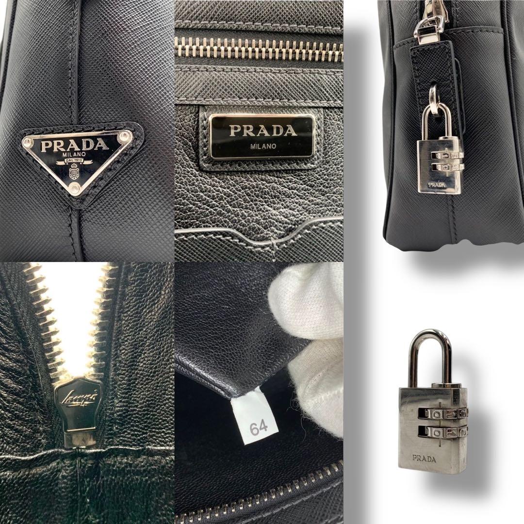 美品✨プラダ ビジネスバッグ 三角ロゴプレート サフィアーノレザー 黒 南京錠付