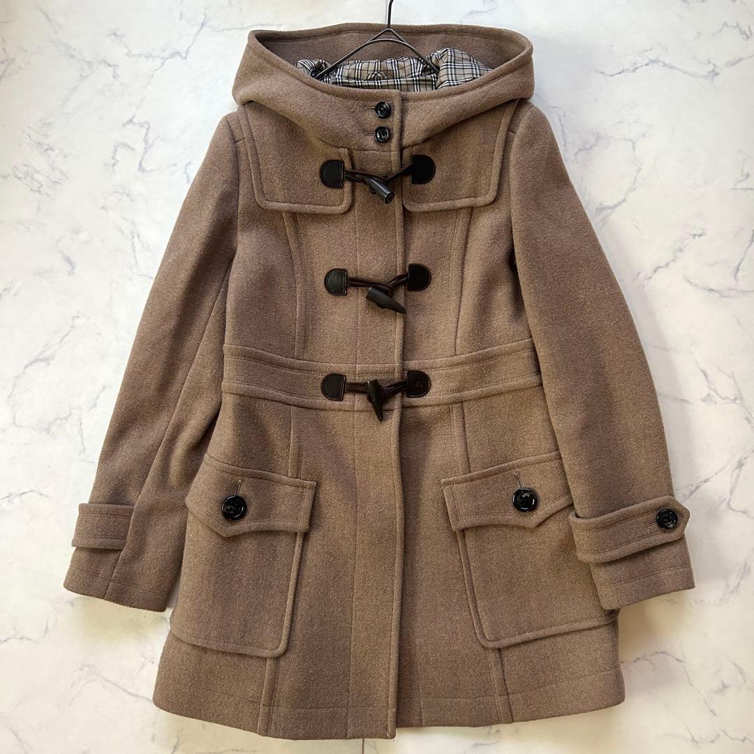 バーバリーブルーレーベル ダッフルコート フード ノバチェック レザー 40