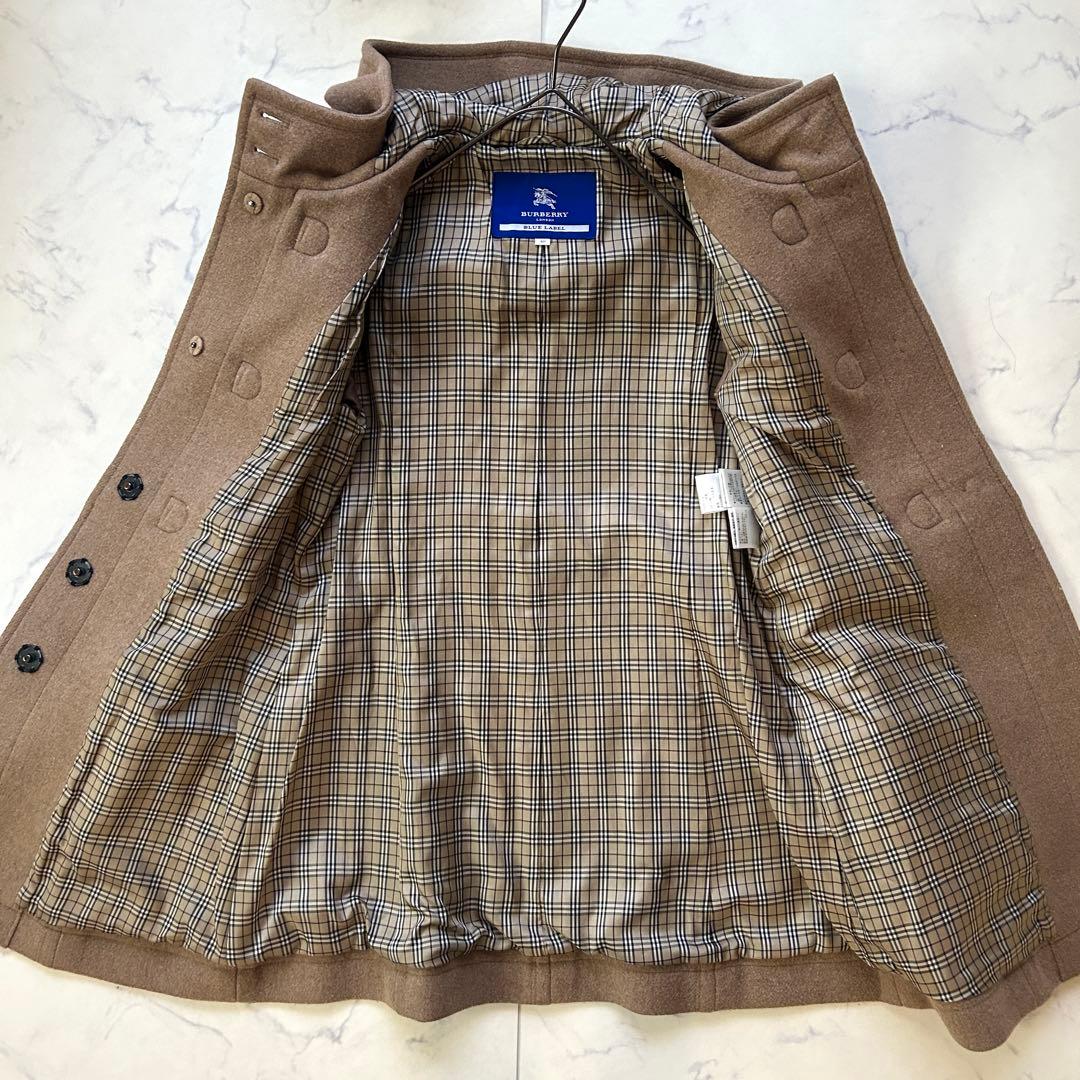 バーバリーブルーレーベル ダッフルコート フード ノバチェック レザー 40
