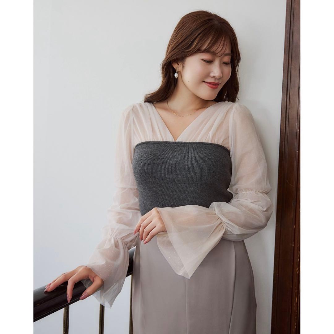 トップス Her lip to For her Tulle Sleeve Knit Top