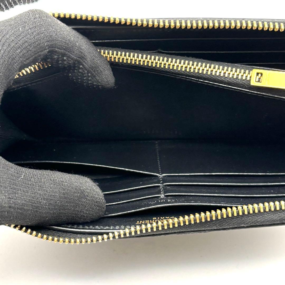サンローラン 長財布 ラウンドファスナー カサンドラ YSL ロゴ ブラック