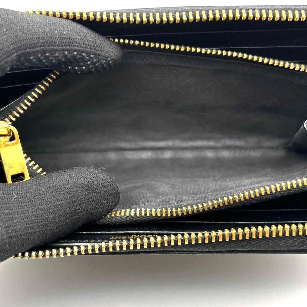 サンローラン 長財布 ラウンドファスナー カサンドラ YSL ロゴ ブラック