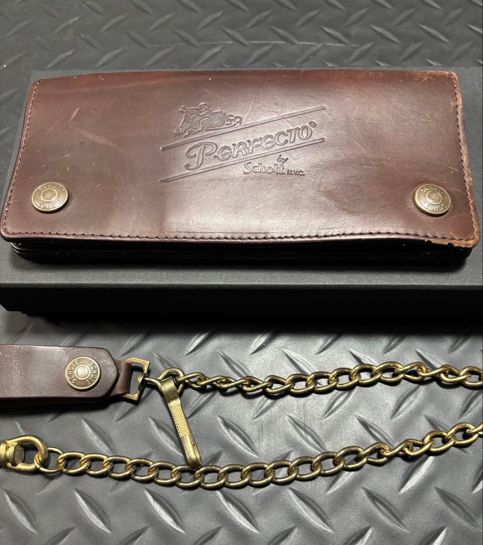 Schott ショット長財布　ウォレットチェーン　ブラウン　牛革　カウハイド