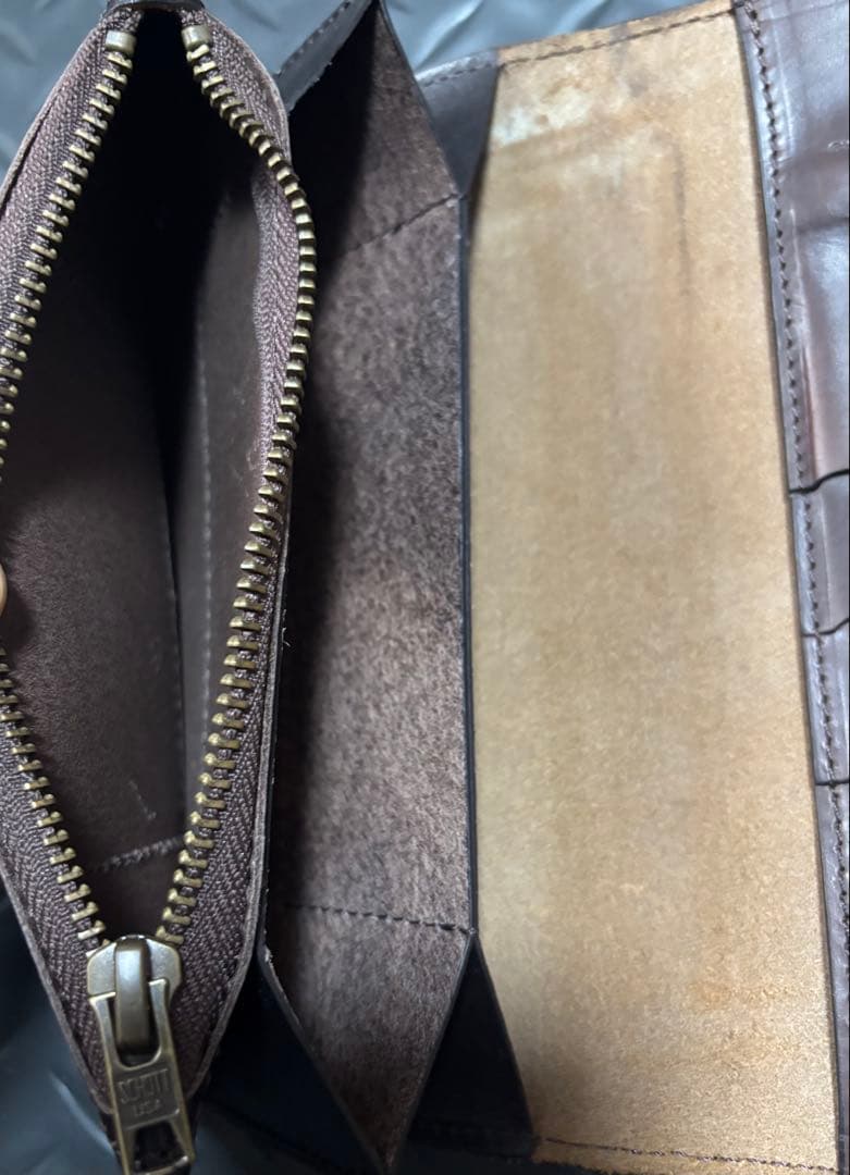 Schott ショット長財布　ウォレットチェーン　ブラウン　牛革　カウハイド