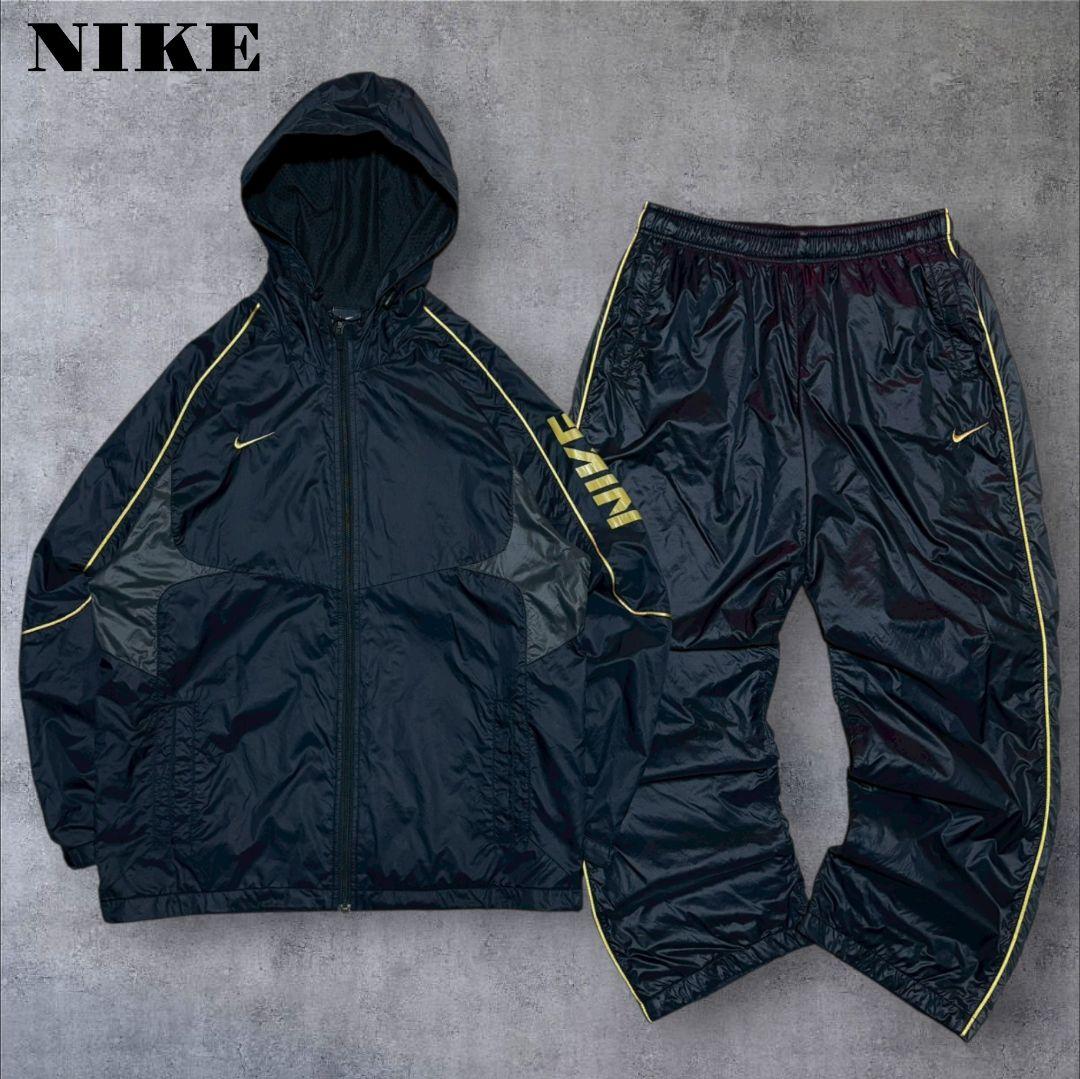 00s NIKE ナイキ セットアップ 大きいサイズ ナイロン 金刺繍 黒 XL