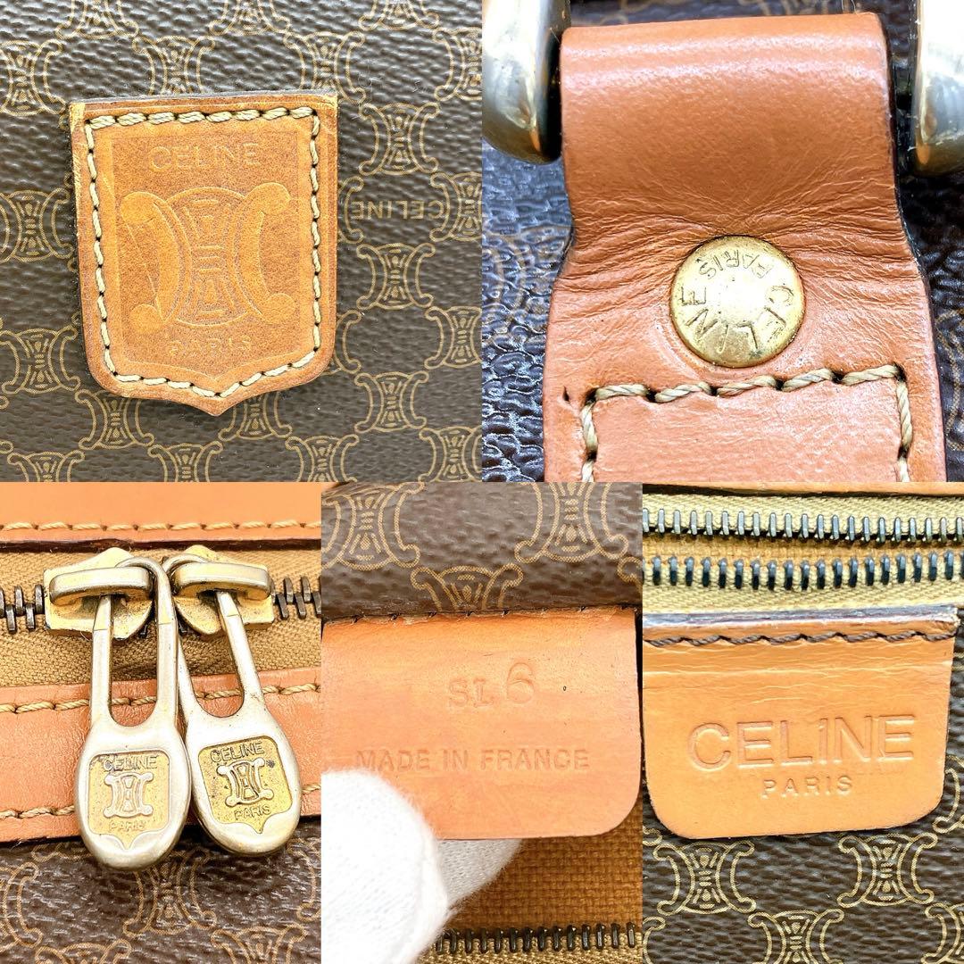 【CELINE】ボストンバッグ　マカダム柄　ゴールド金具　PVC ブラウン