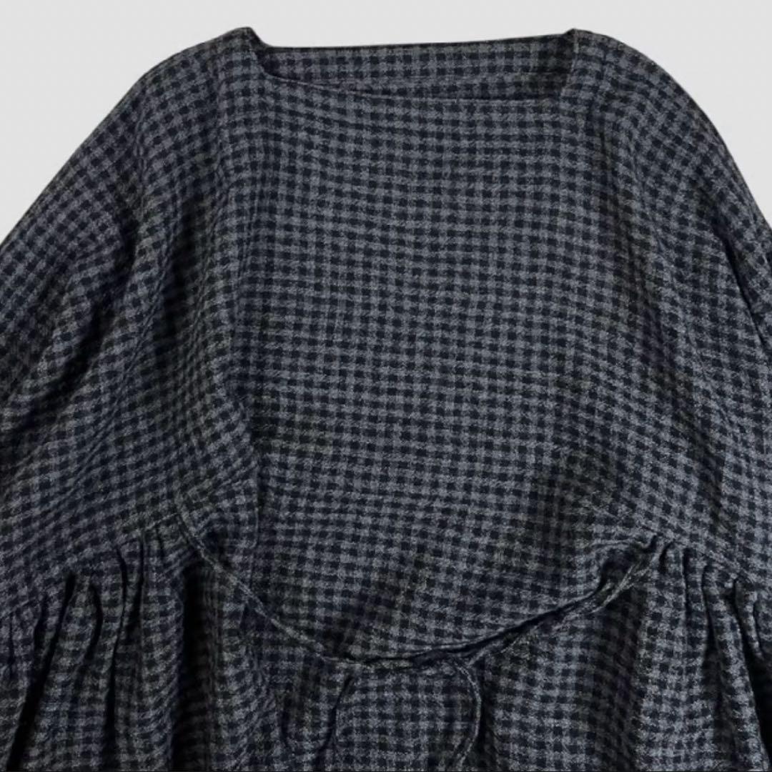 【新品未使用】(g)グラム ウールガーゼチェックギャザープルオーバー