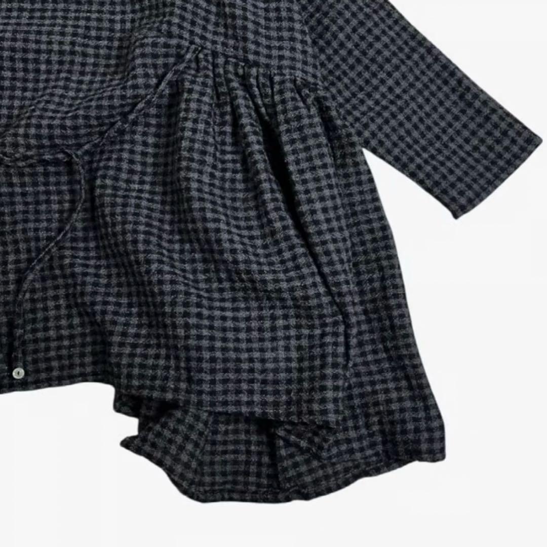 【新品未使用】(g)グラム ウールガーゼチェックギャザープルオーバー