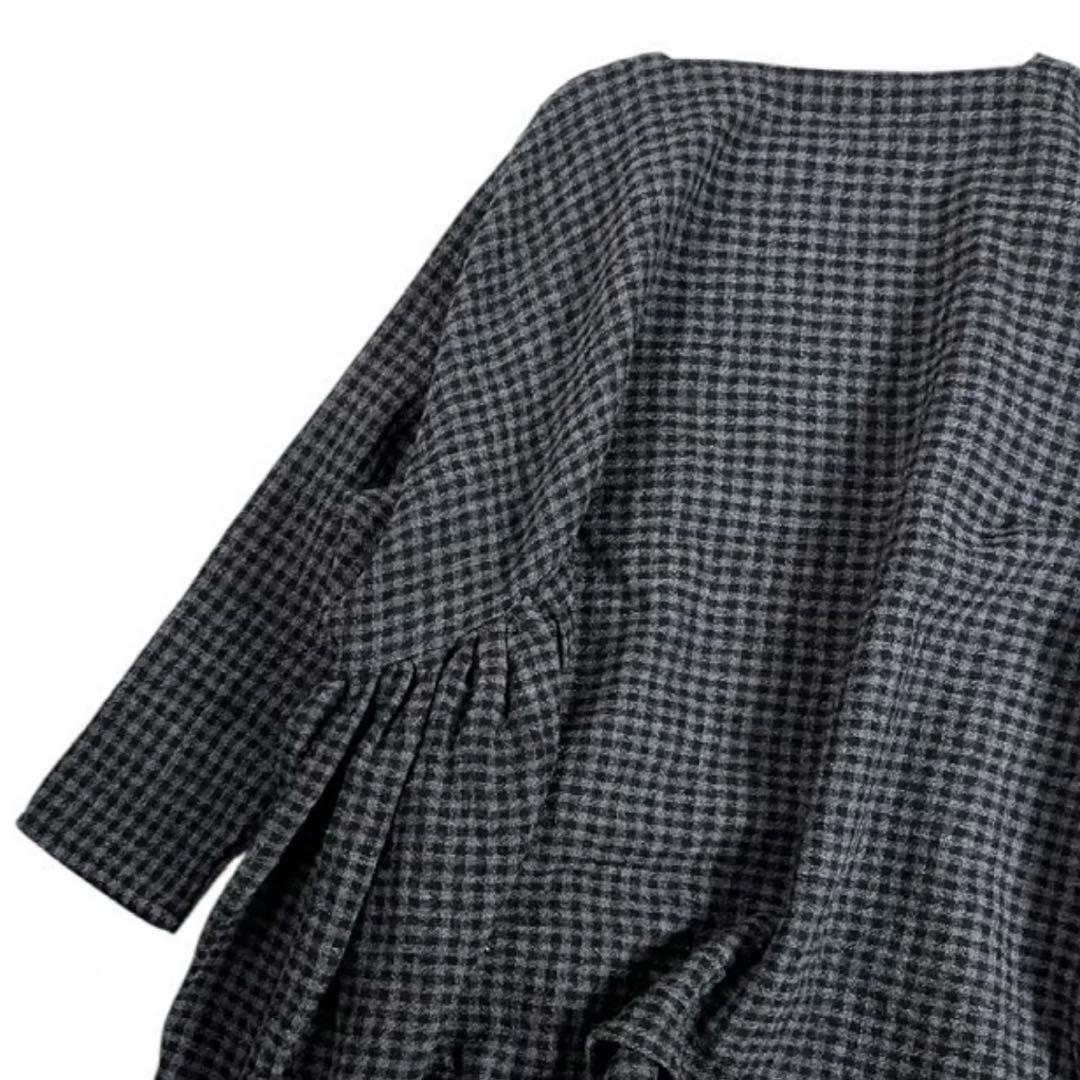 【新品未使用】(g)グラム ウールガーゼチェックギャザープルオーバー