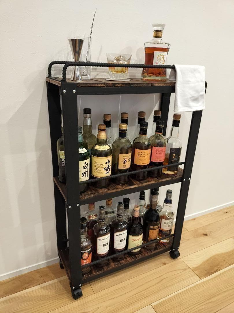 ウイスキーラック　サイドバーワゴンタイプ　男前インテリア　0201