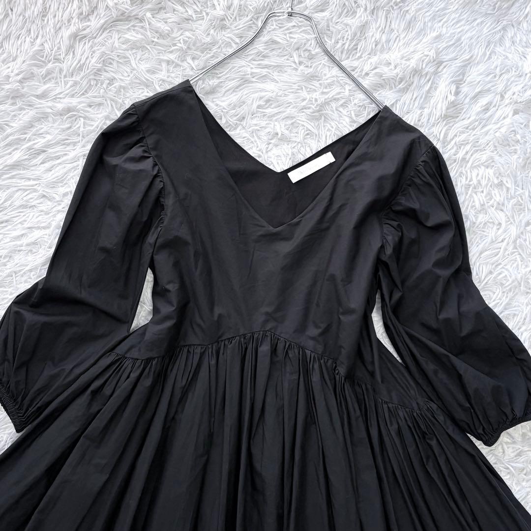 Merlette マーレット 膝丈ワンピース Vネック ギャザー ブラック XS