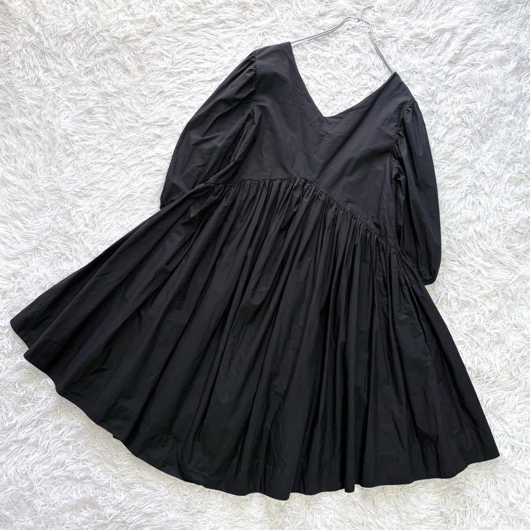 Merlette マーレット 膝丈ワンピース Vネック ギャザー ブラック XS