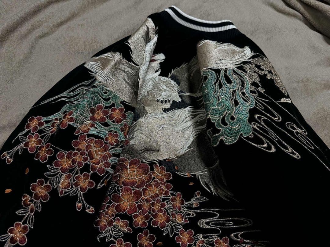 未使用 別珍 キツネ 桜 SKAJAN 日本 スカジャン unisex 美品